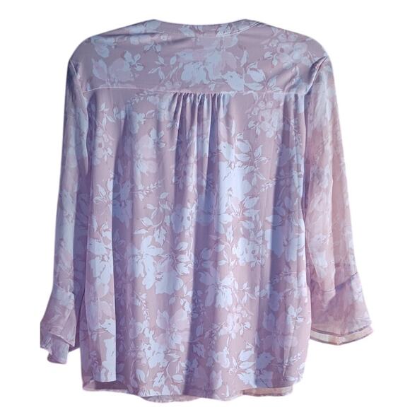 Charter Club Pale Pink Pin Tuck Peasant Blouse with Sheer Bell Sleeves Womens PL - Picture 4 of 8